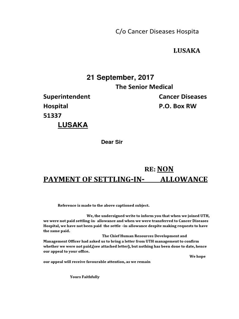 Lusaka: NON Payment of Settling-In-Allowance | PDF