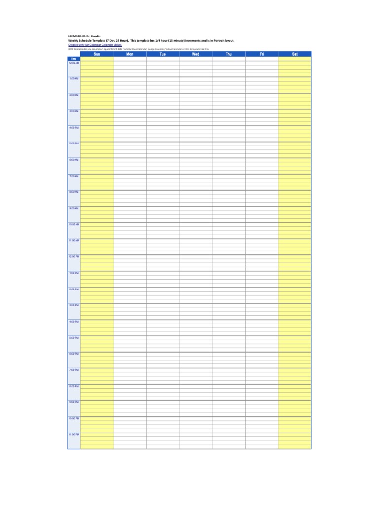 Excel 24 Hour Schedule Template PDF