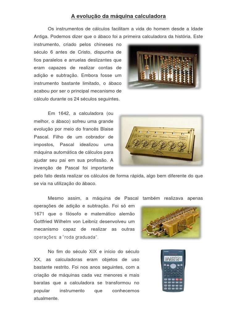 Evolução da Calculadora ao Longo da História | PDF | Arte | Juvenil