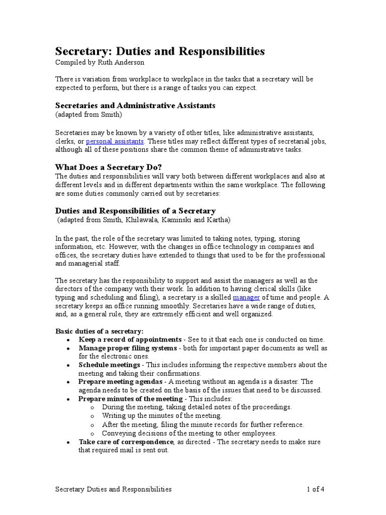 Secretary Duties And Responsibilities – TFAPRC