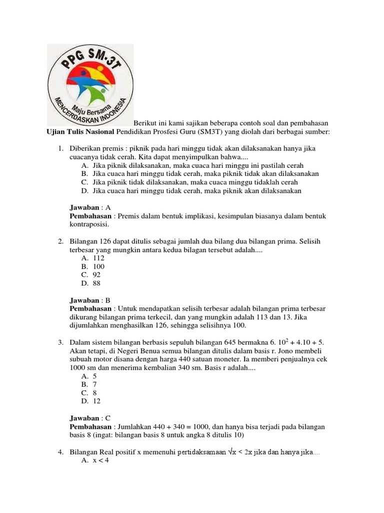 Kumpulan Soal Up Ppg Matematika Contoh Soal Pedagogik