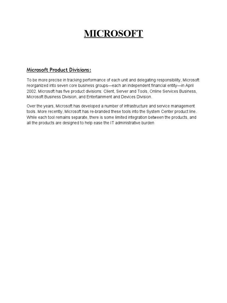 Microsoft Product Divisions Overview | PDF | Information Technology ...