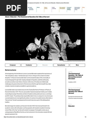 The Unanswered Question Six Talks At Harvard Educator About Leonard Bernstein Pdf Classical Music Cognition