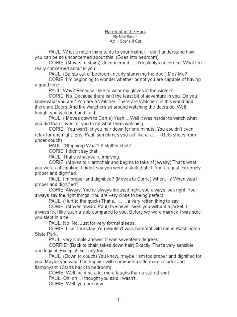 Barefoot In The Park Cut Pdf