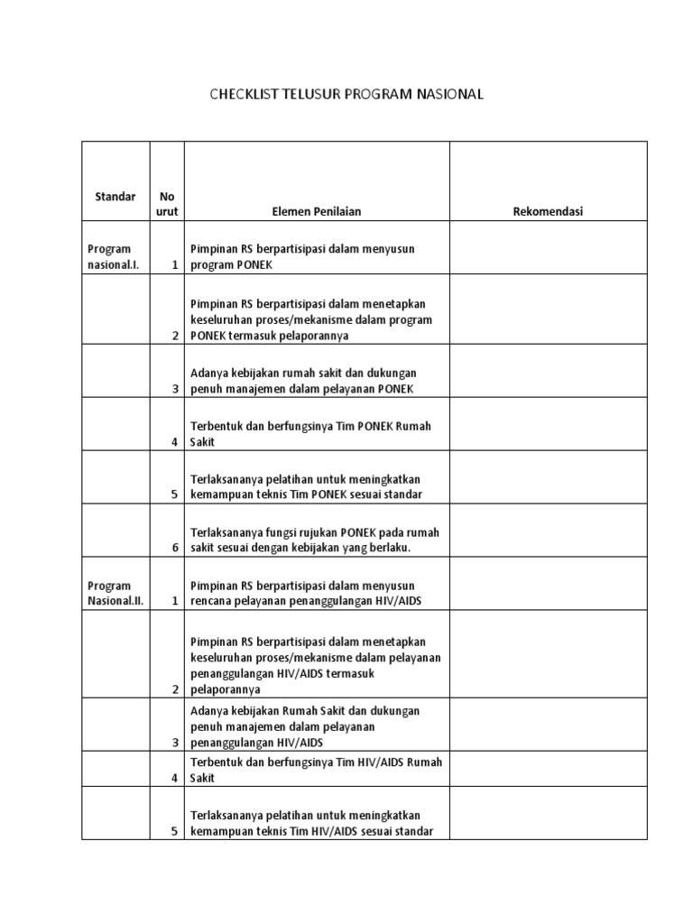 Checklist Telusur Program Nasional | PDF | Pengembangan Diri