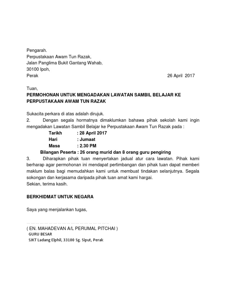 Surat Permohonan Lawatan Pdf
