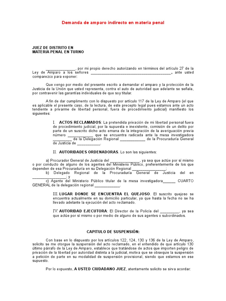 Amparo Indirecto en Materia Penal | PDF | Derecho penal | Demanda judicial