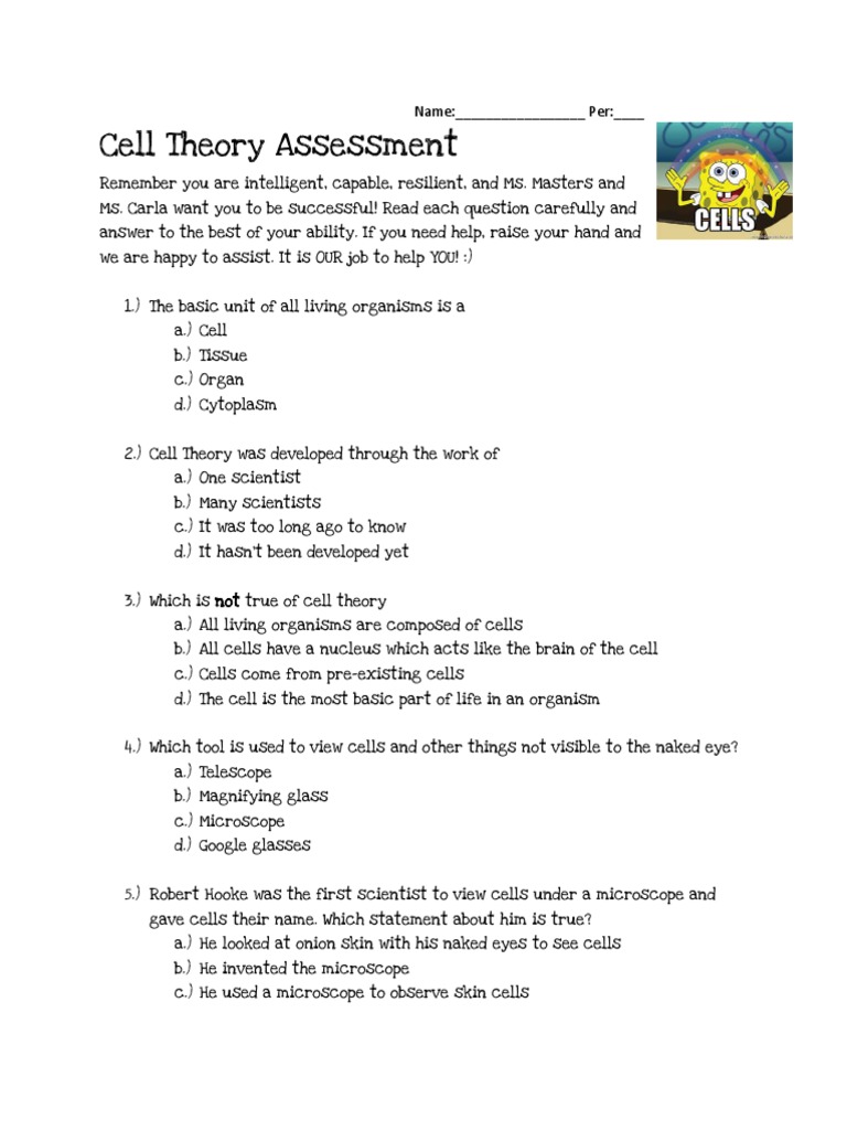 Ms Cell Theory Test PDF Cell (Biology) Life Sciences
