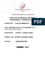 PLAN DE NEGOCIOS II DESARROLLO DE LAS ACTIVIDADES N°10, N°11, N°12, N°13 Y N°14..FALTA TERMINAR....