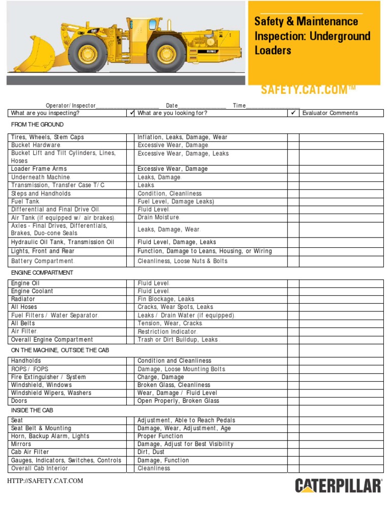Underground Loader Inspection Checklist | PDF | Transport