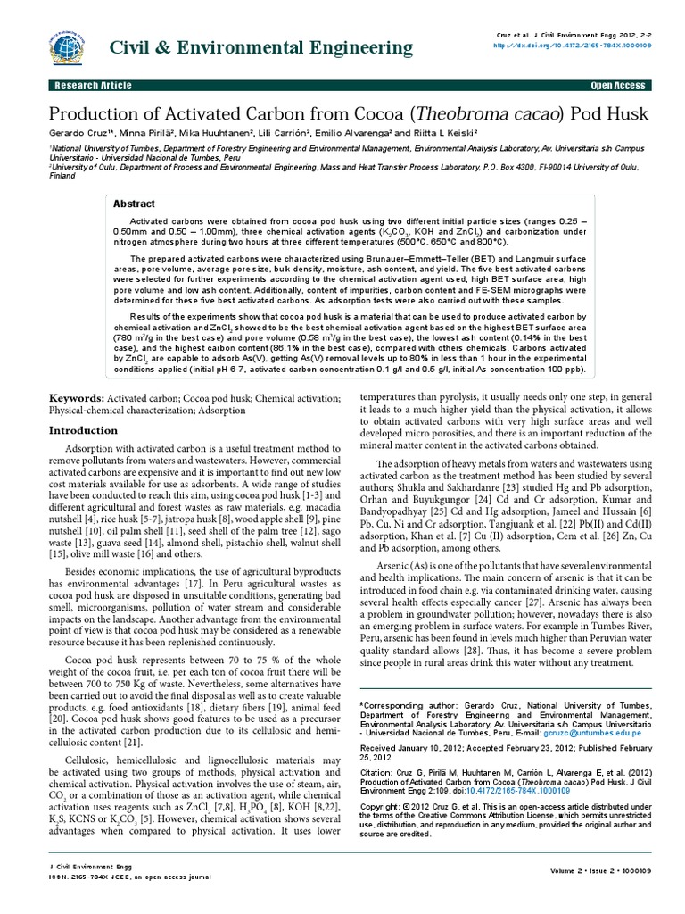 Production of Activated Carbon From Cocoa Theobroma Cacao Pod Husk 2165 ...