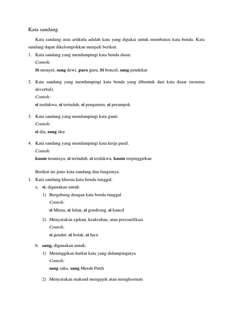 Contoh Kata Sandang Materi Pelajaran 1 Contoh Kata Sandang Materi Pelajaran 1