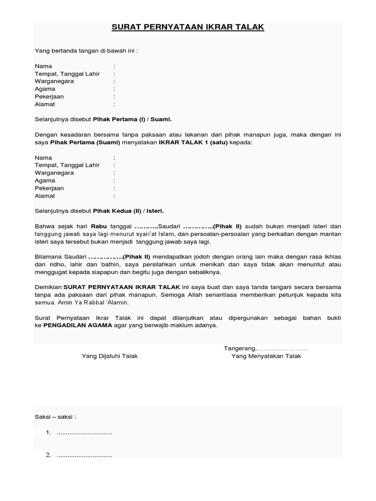 Contoh Surat Talak 3