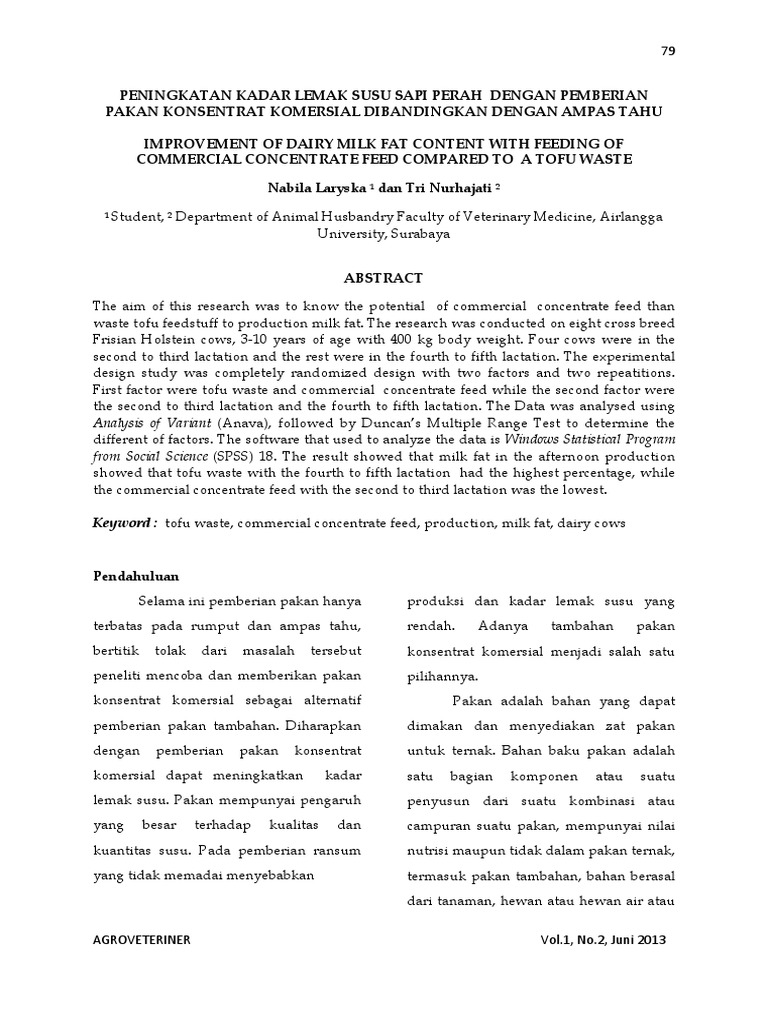 Peningkatan Kadar Lemak Susu Sapi Perah Dengan Pemberian | PDF