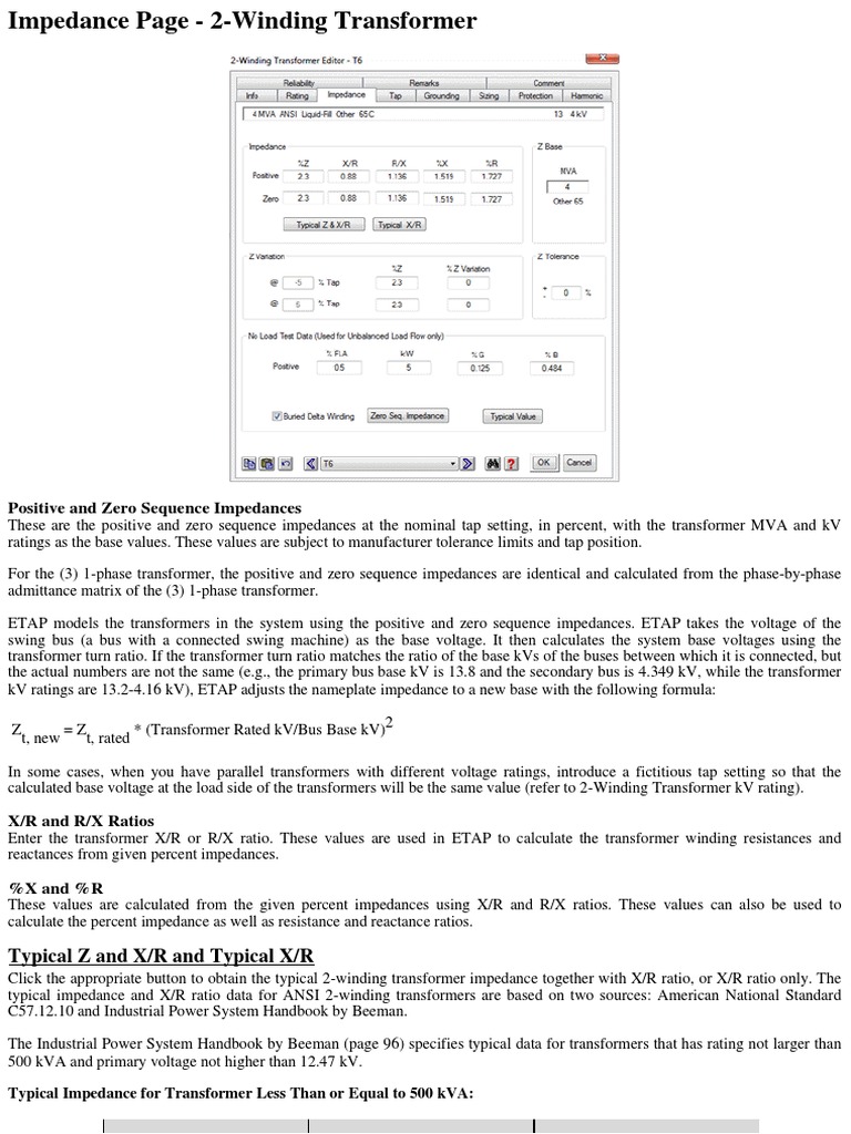 Mk Msitstore C Etap 1260 Etaps Chm Impedance Page 2 Windi Transformer Electrical Impedance