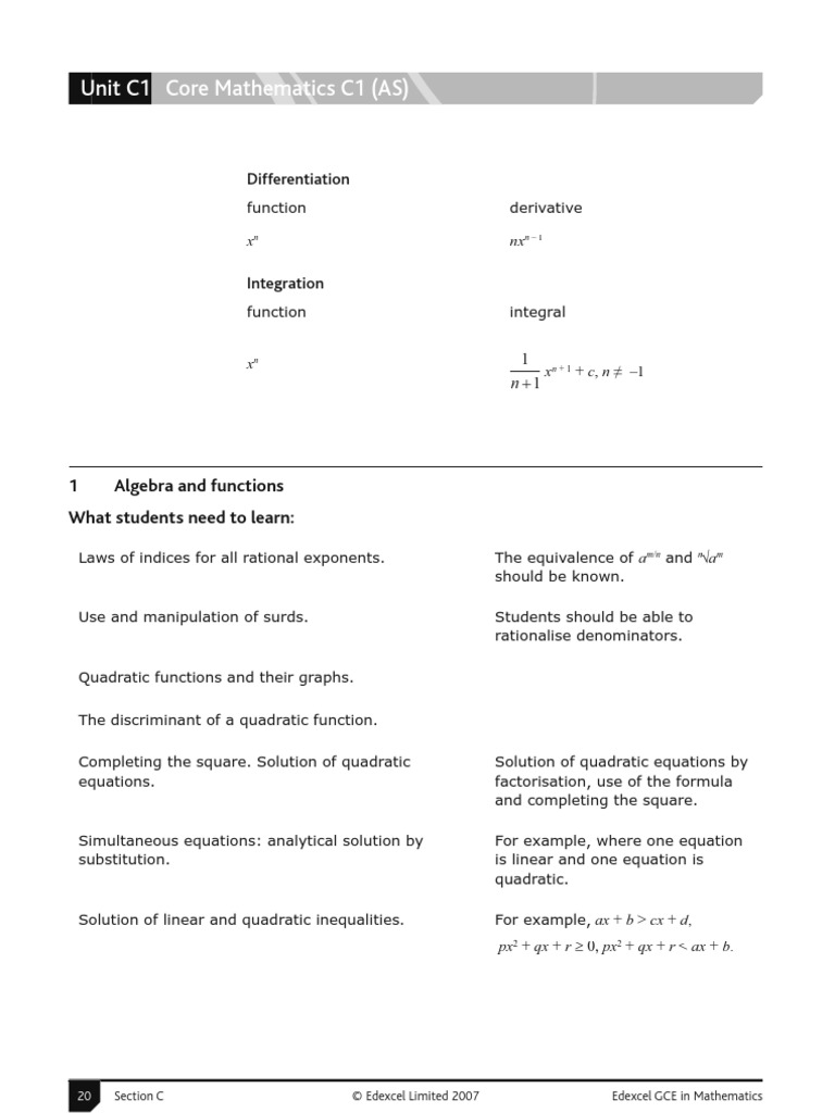 C1 (Core Mathematics 1) 2008 New Syllabus | PDF | Quadratic Equation ...