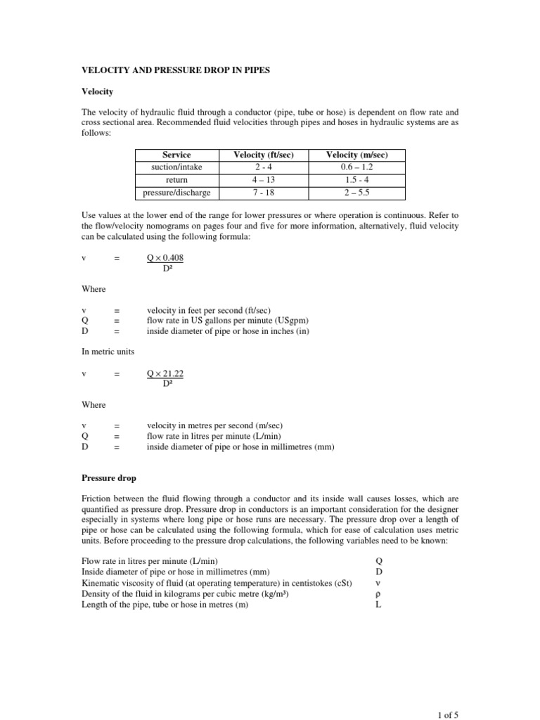 Pipe Velocity and Pressure Drop Guide | PDF | Reynolds Number | Viscosity