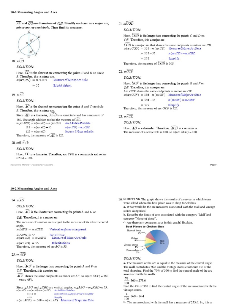 Measuring Angles and Arcs Solutions | PDF | Angle | Equations
