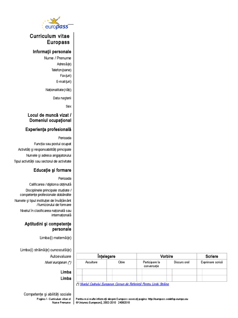CV European Ro RO GOL | PDF