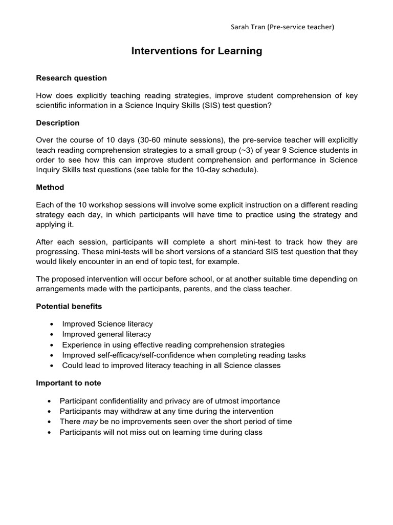 Intervention Description | PDF | Career & Growth