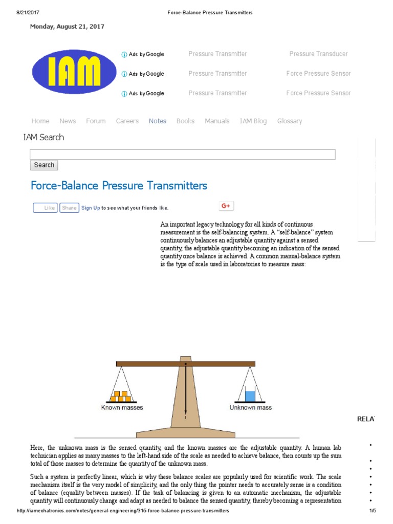Force-Balance Pressure Transmitters Explained | PDF | Weighing Scale ...