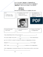 Three Sections Paper with Questions on Malaysia's Independence