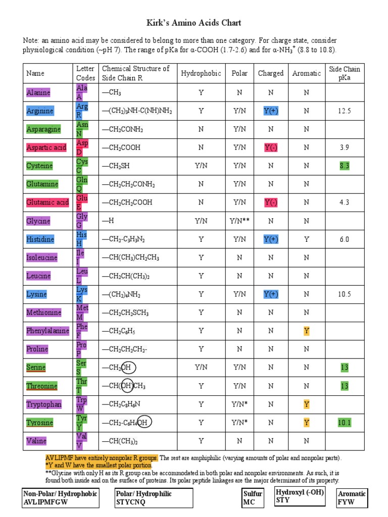 Amino Acids Chart Detailed Amino Acid Cysteine
