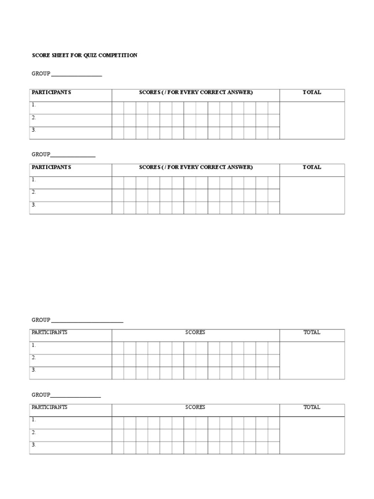 Score Sheet for Quiz Competition