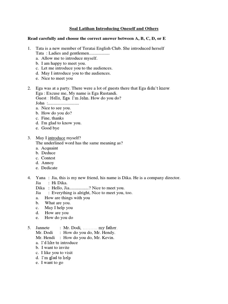 Contoh Soal Introducing Oneself And Others Berbagi