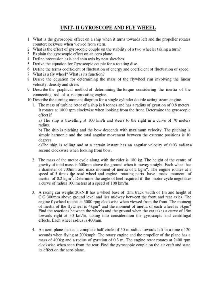Dom Unit II Imp Questions | PDF | Gyroscope | Torque