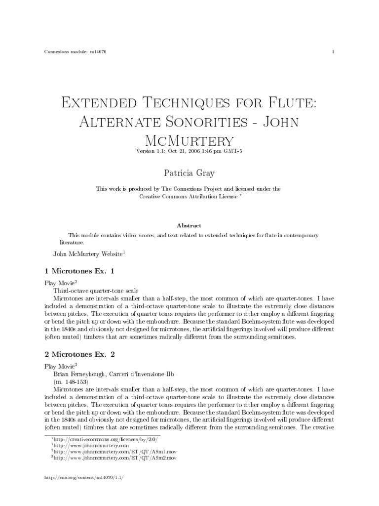 Extended Techniques For Flute PDF Pitch (Music) Musical Instruments