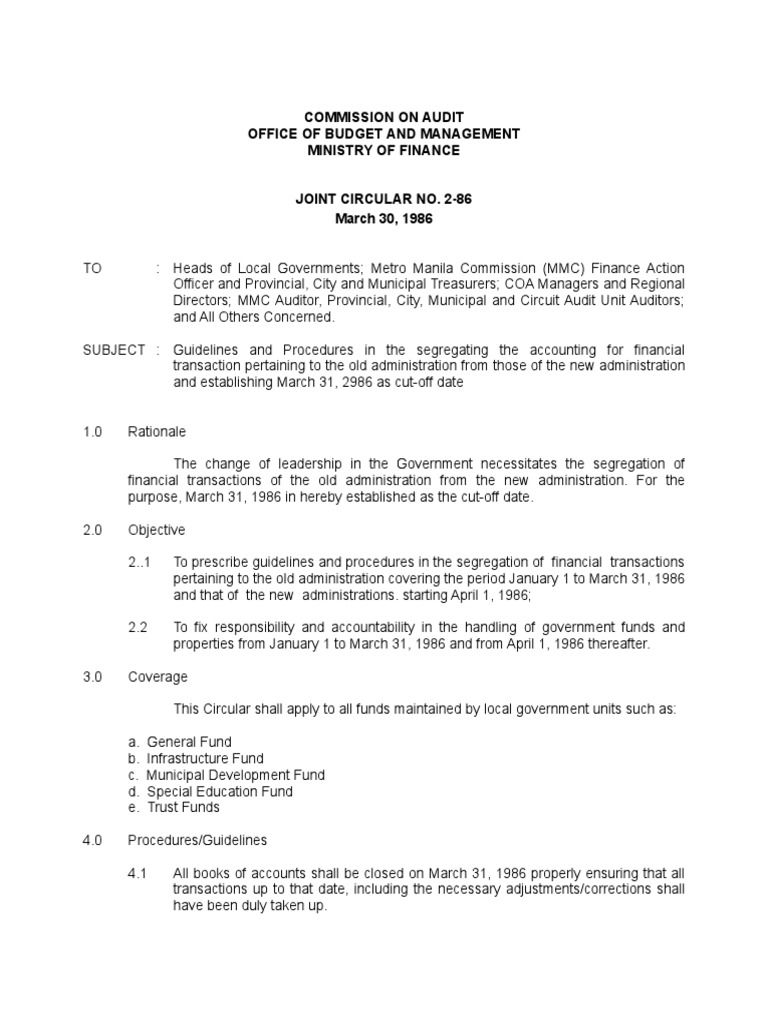 Guidelines and Procedures for Segregating Financial Transactions and