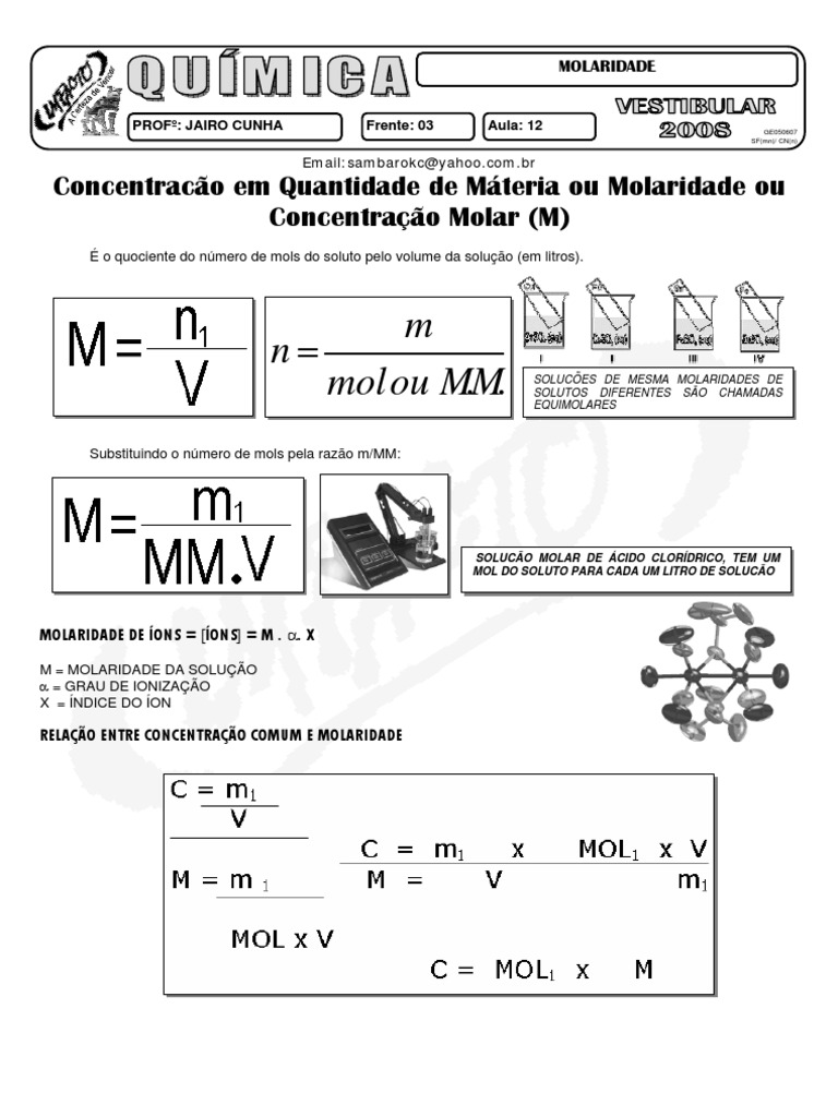 Exercícios de Molaridade e Concentração | PDF | Concentração molar ...
