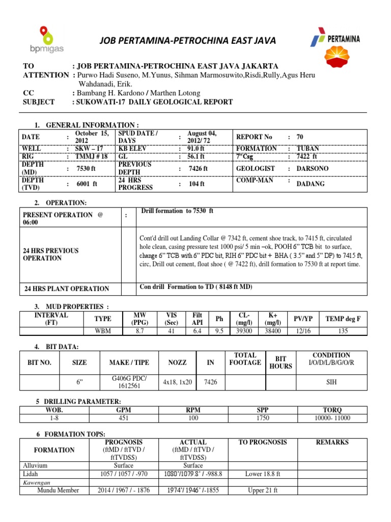 Sukowati-17 Daily Geological Report | PDF | Nature