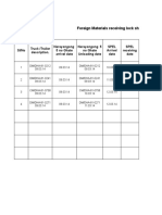 Foreign Materials Receiving Lock Sheet