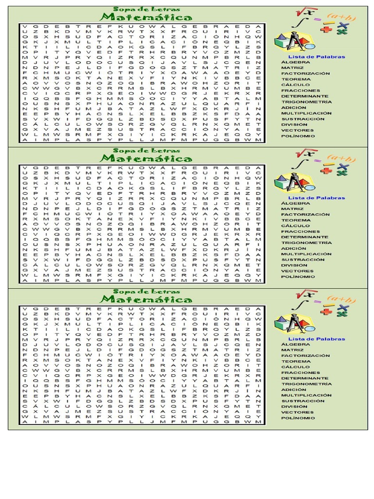 Sopa de Letras de Matemática | PDF