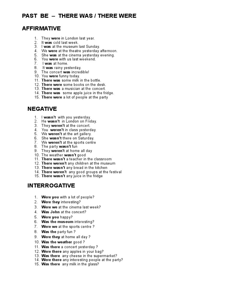 Past Tense: Was/Were Exercises | PDF