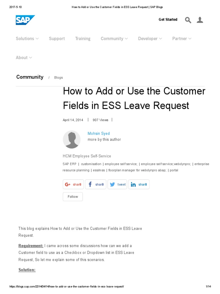 How To Add or Use The Customer Fields in ESS Leave Request - SAP Blogs ...