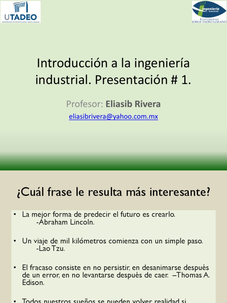 Presentación # 1 Introducción a La Ingeniería Industrial | Ingeniería