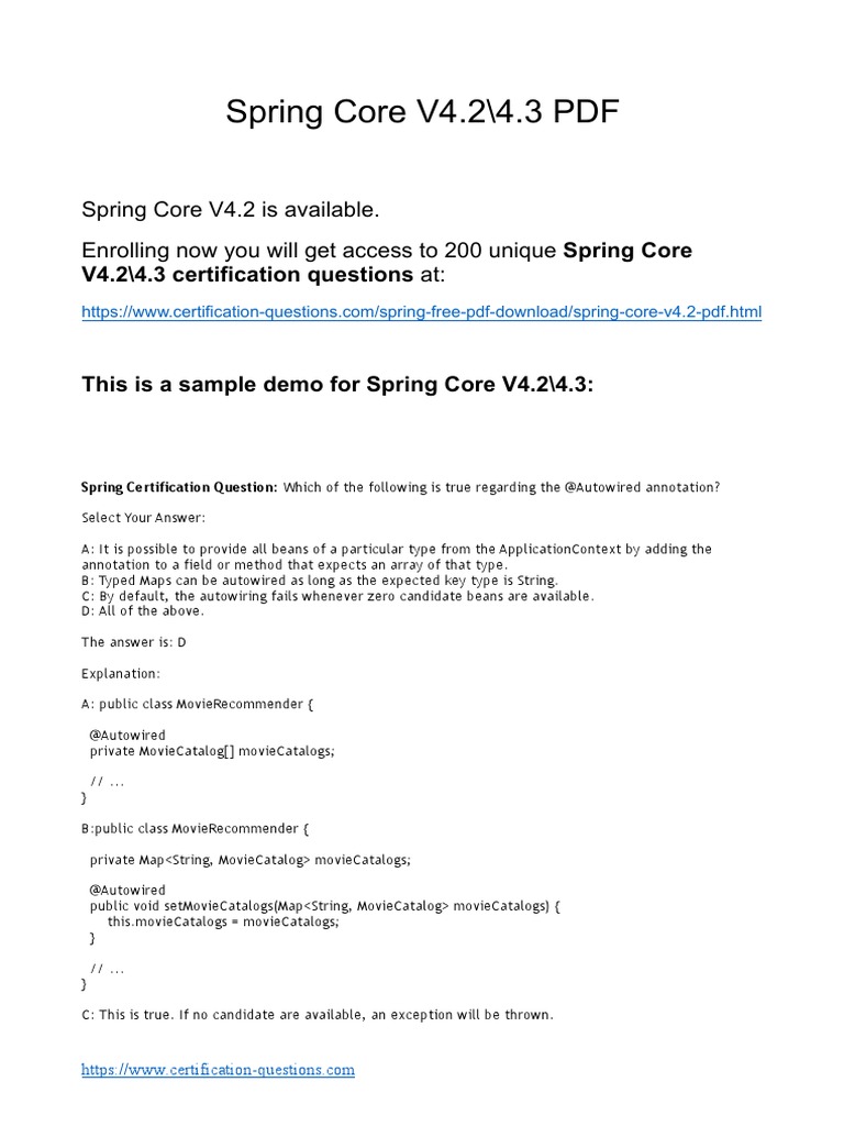 Spring Core V4.2 Certification Guide | PDF | C (Programming Language ...