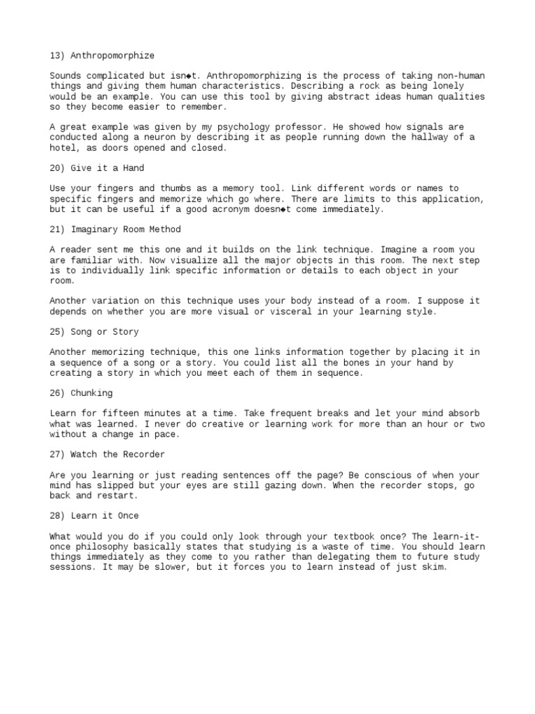 Memorizing Methods | PDF