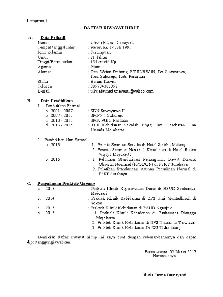 Daftar Riwayat Hidup Pdf