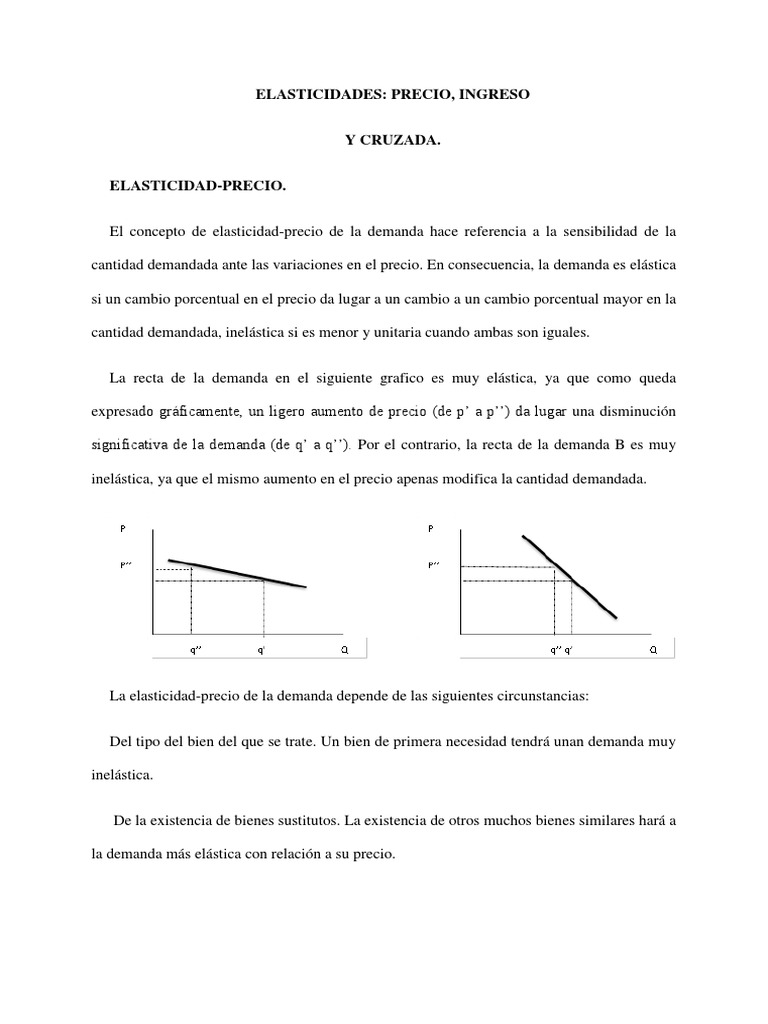Elasticidades: Precio, Ingreso y Cruzada | PDF | Elasticidad (economía ...