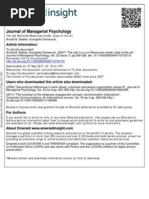 2007 Bakker Y Demorouti State Of The Art Occupational Stress Motivation