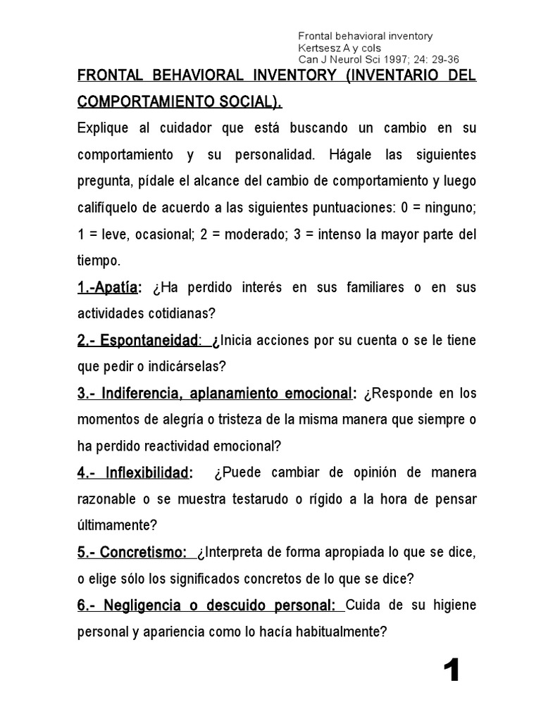 Frontal Behavioral Inventory | Conceptos psicologicos | Sicología y ...
