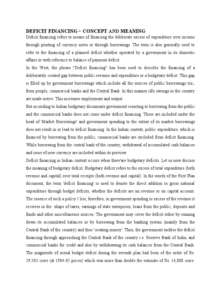 Deficit Financing Concept Meaning | PDF | Deficit Spending | Balance Of ...