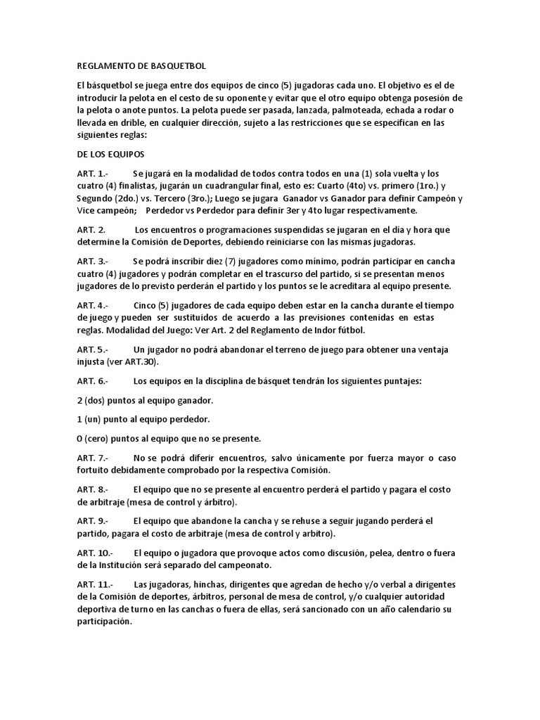 Reglamento de Básquetbol Completo | PDF | Árbitro | Deportes