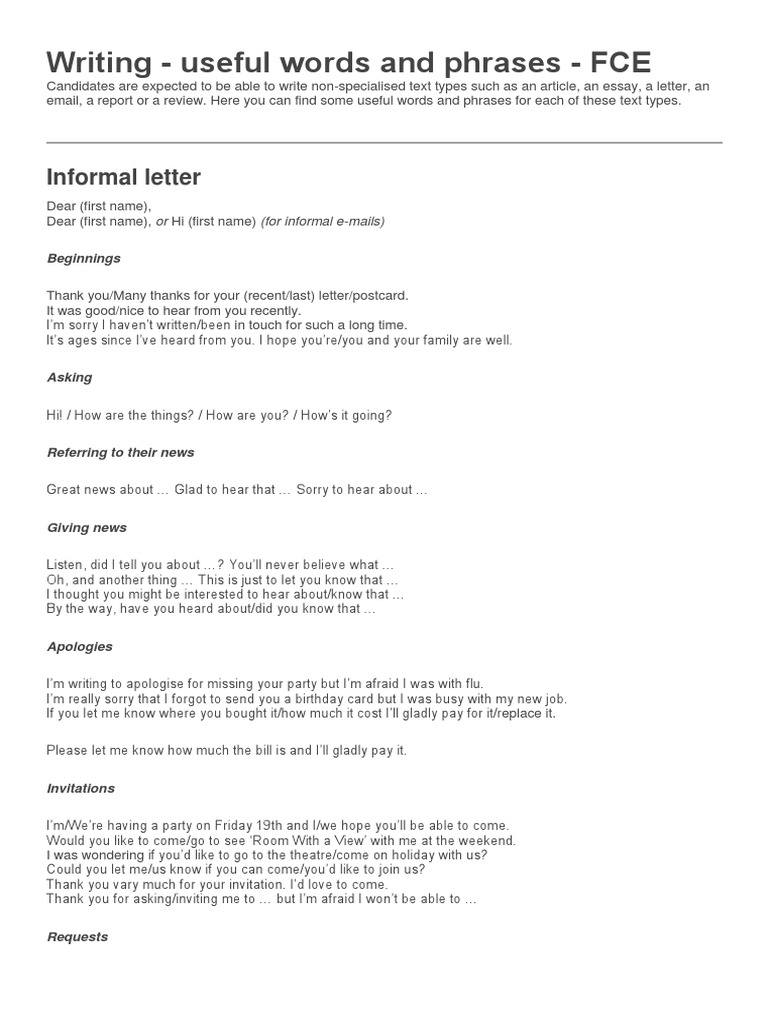 Essential Writing Phrases for FCE | PDF