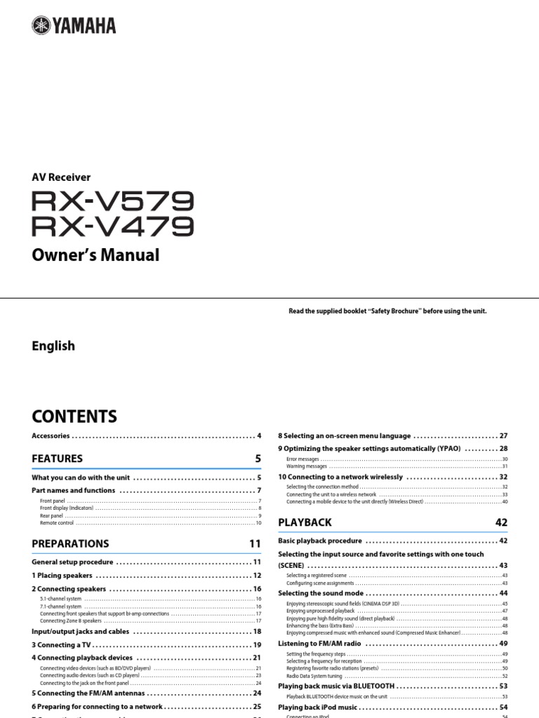 Yamaha RX V579 RX V479 Manual English | Hdmi | Telecommunications