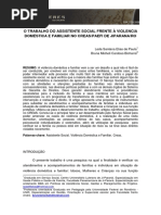 o Trabalho Do Assistente Social Frente a Violencia Domestica e Familiar No Creas
